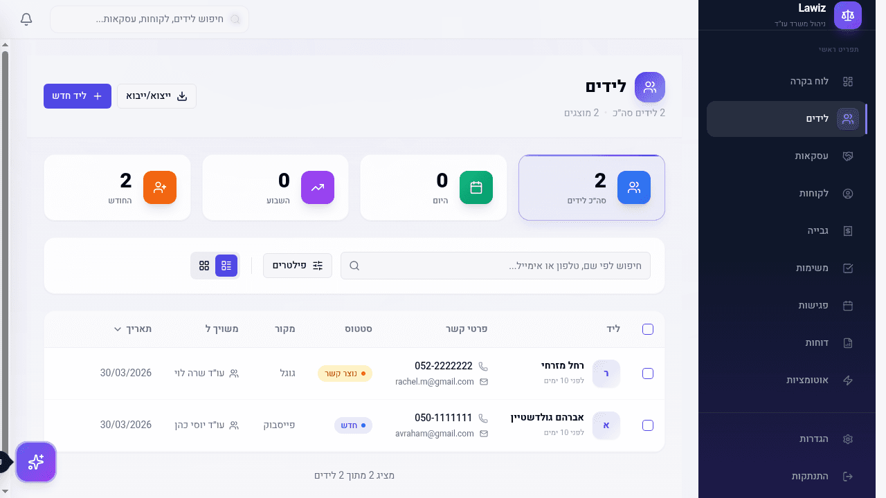 טבלת הלידים